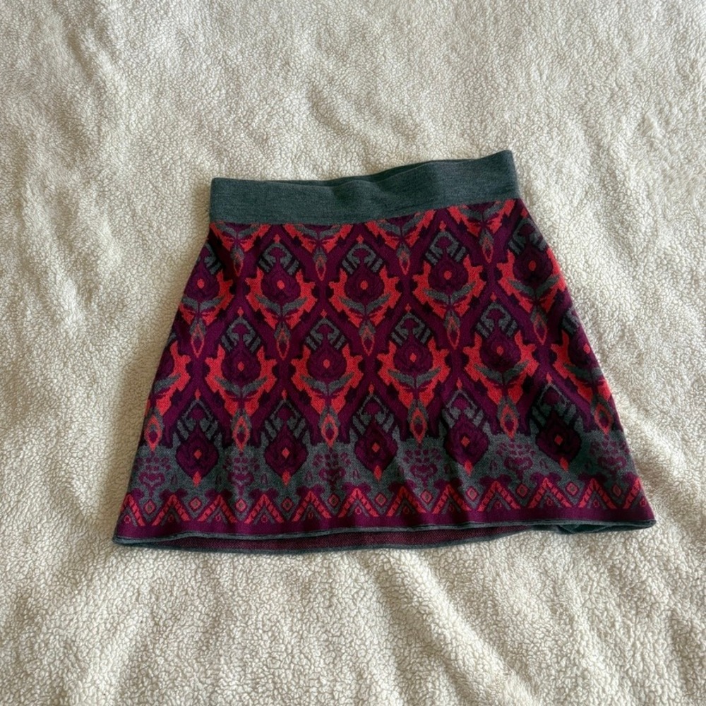 Title Nine Merino Wool Blend Ikat Geometric Sweater Mini Skirt Magenta Grey M